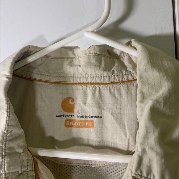 Carhartt Large‎ Beige Button Down Short Sleeve Shirt - Picture 3 of 5